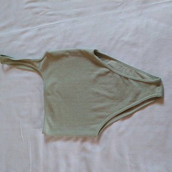 Zara Terrycloth one shoulder bodysuit size XS-Small Light Green Pull-on - Picture 5 of 13